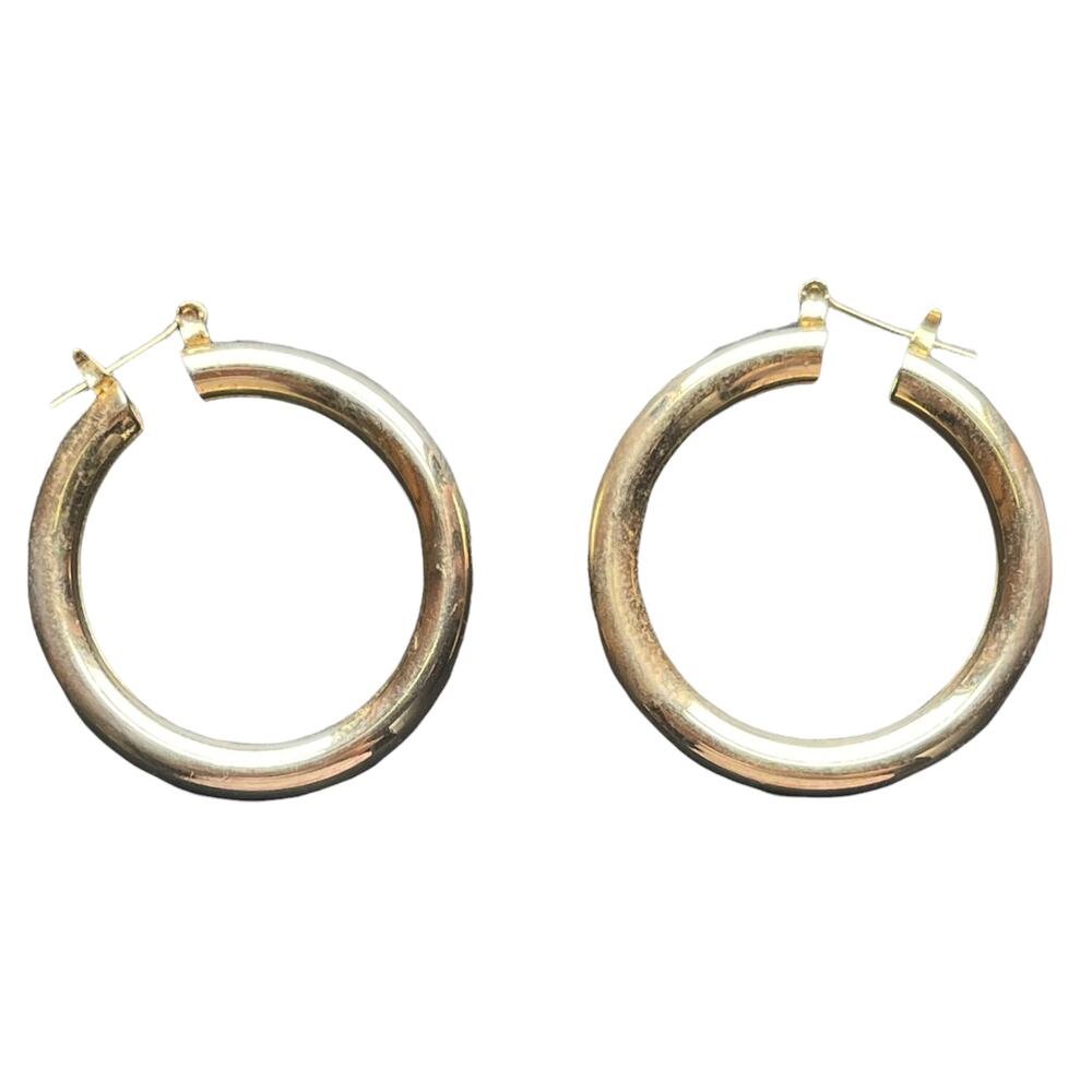 SOLID GOLD COLOR MEDIUM HOOP EARRINGS-30 MM, SUPER LIGHTWEIGHT, FASHION JEWELRY